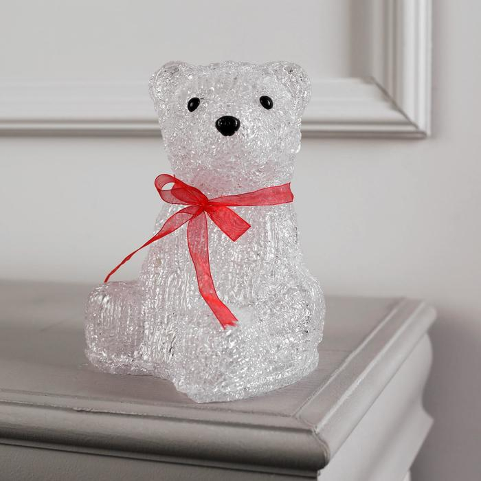 Светодиодная фигура &laquo;Медведь с бантом&raquo; 15 &times; 20 &times; 15 см, акрил, 20 LED, батарейки ААх3 (не в комплекте), свечение белое