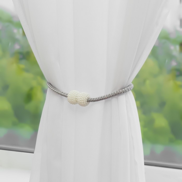 Подхват для штор &laquo;Шарики из бисера&raquo;, d = 3 &times; 40 см, цвет белый/светло-серый