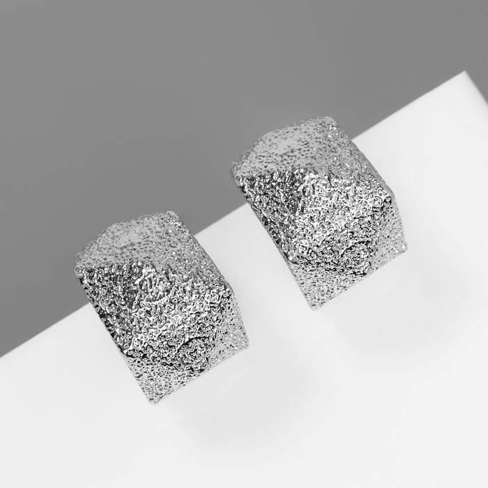 Серьги металл "Геометрия" объём, цвет серебро