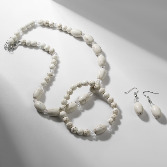 Набор 3 предмета: серьги, бусы, браслет &laquo;Натурель&raquo;, бусины №8, цвет белый, 42 см