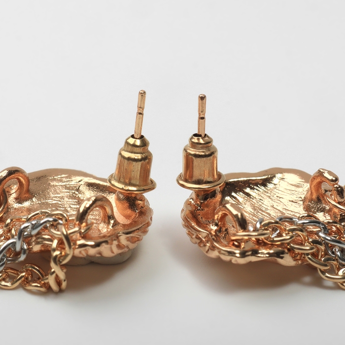 Серьги металл &laquo;Лица&raquo; цепи, цвет золото с серебром