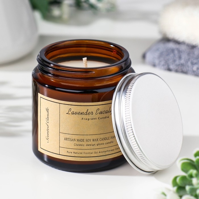 Свеча ароматическая в банке Свеча ароматическая в банке "Лаванда и эвкалипт", 6,5х5,5 см, 100 гр