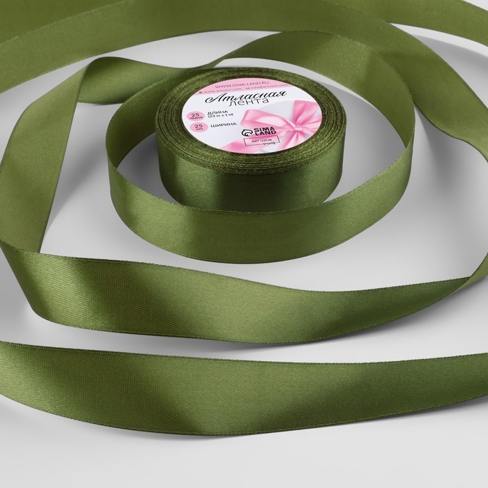 Лента атласная, 25 мм &times; 23 &plusmn; 1 м, цвет травяной №113