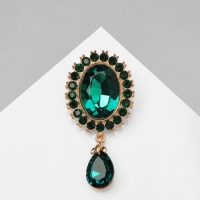 Брошь &laquo;Овал&raquo; с каплей, цвет зелёный в золоте