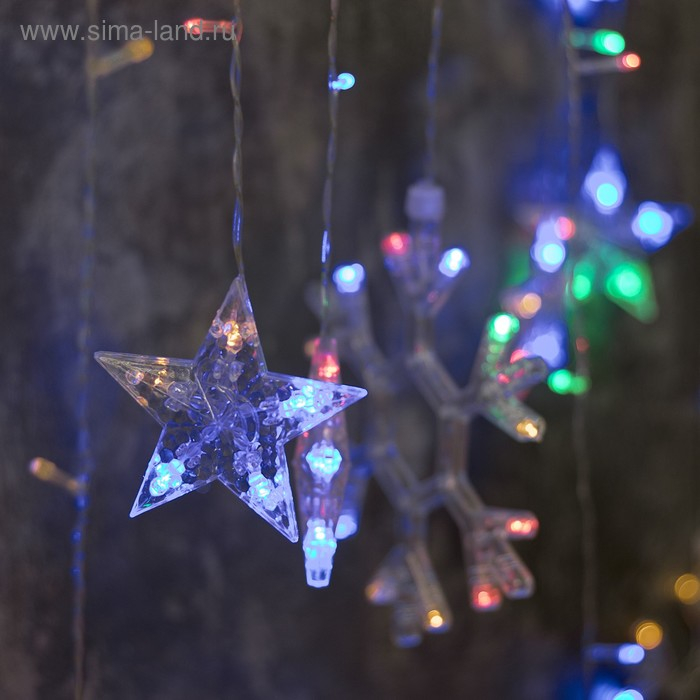 Гирлянда &laquo;Бахрома&raquo; 2.4 &times; 0.9 м с насадками &laquo;Снежинки&raquo;, IP20, прозрачная нить, 150 LED, свечение мульти, 8 режимов, 220 В