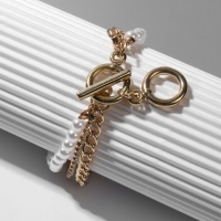 Браслет жемчуг &laquo;Цепь&raquo; с тоглом, шар №4, цвет белый в золоте, L=16 см