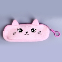 Пенал школьный &laquo;Кошечка&raquo;, мягкий, 20&times;6.5 см, плюш, розовый