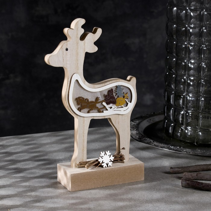 Светодиодная фигура &laquo;Олень&raquo; 12 &times; 23 &times; 5 см, дерево, батарейки АААх2 (не в комплекте), свечение тёплое белое