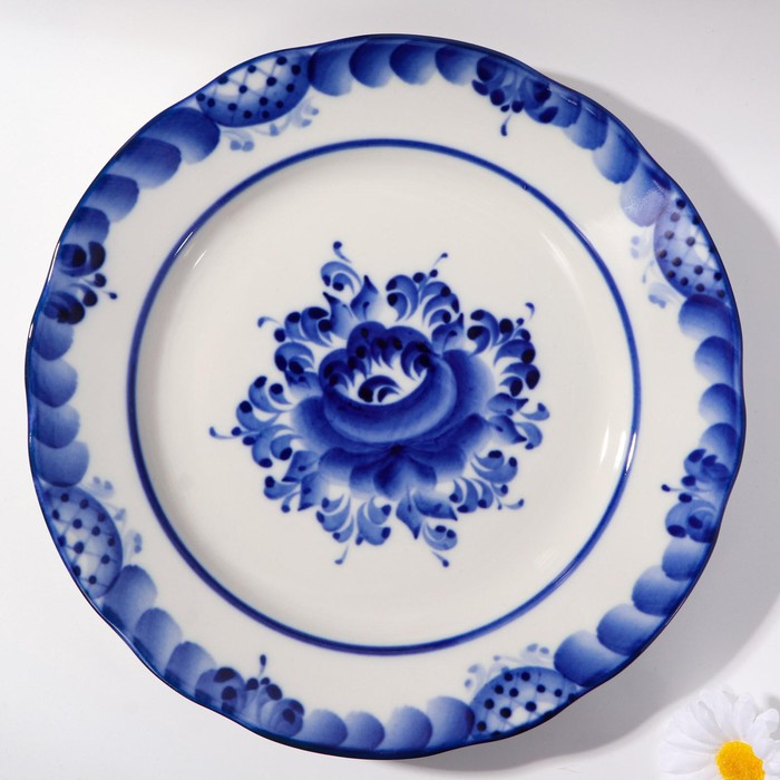 Тарелка &laquo;Цветы&raquo;, плоская, D=20 см, гжель