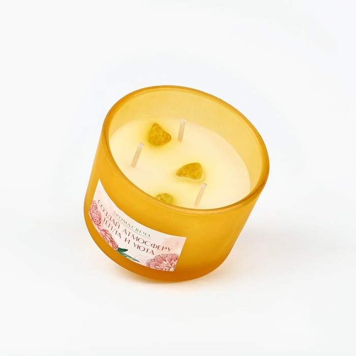 Свеча ароматическая в стекле &laquo;Создай атмосферу&raquo; с натуральными камнями: цветы, 6,8 х 5 см.