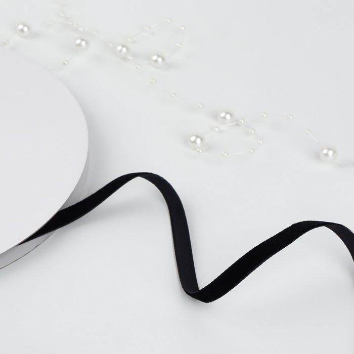 Лента бархатная, 6 мм, 18 ± 1 м, цвет чёрный №03 Лента бархатная, 6 мм, 18 ± 1 м, цвет чёрный №03