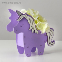 Кашпо деревянное 21.5&times;7&times;21 см уникальное "Единорог", сиреневый белый