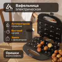Электровафельница Luazon LT-08, 750 Вт, орешки, антипригарное покрытие, черная Электровафельница Luazon LT-08, 750 Вт, орешки, антипригарное покрытие, черная