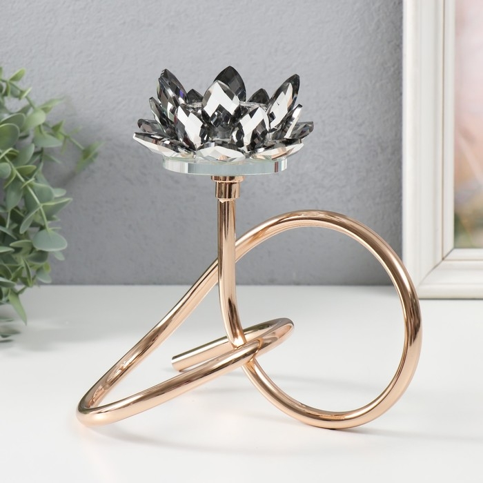 Подсвечник металл, акрил на 1 свечу "Чёрный лотос. Завиток" d=4 см золото 19х19 см