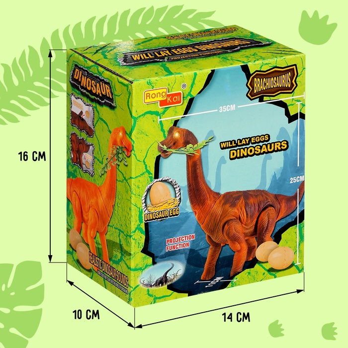 Динозавр &laquo;Брахиозавр травоядный&raquo;, работает от батареек, откладывает яйца, с проектором, цвет оранжевый