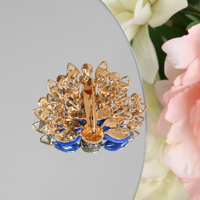 Брошь &laquo;Павлин&raquo; с пушистым хвостом, цвет синий в золоте