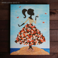 Мозаика из пайеток на холсте &laquo;Девочка с бабочками&raquo;