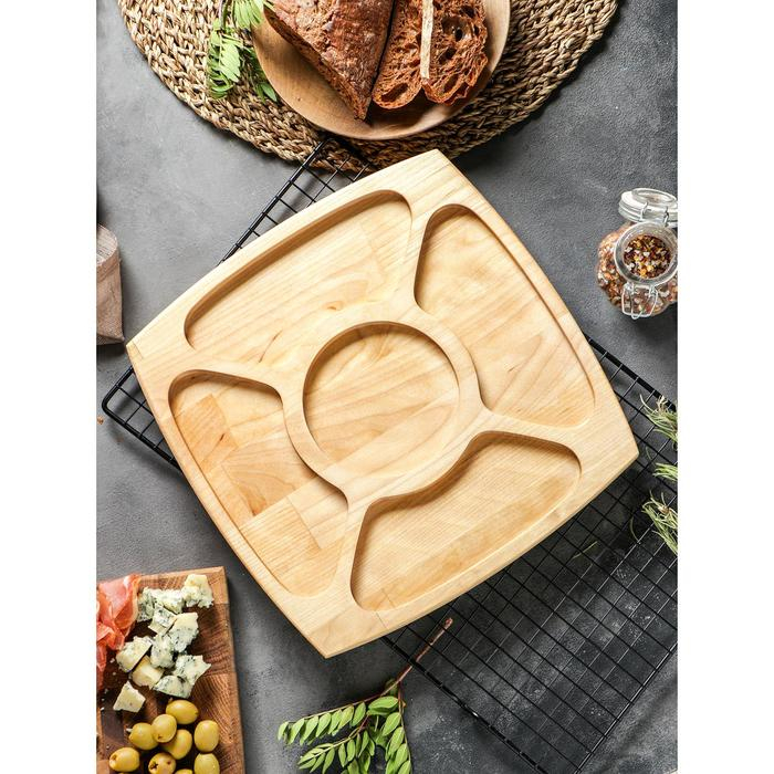 Менажница квадратная Доляна, 28&times;28&times;1,8 см, 5 секций, берёза