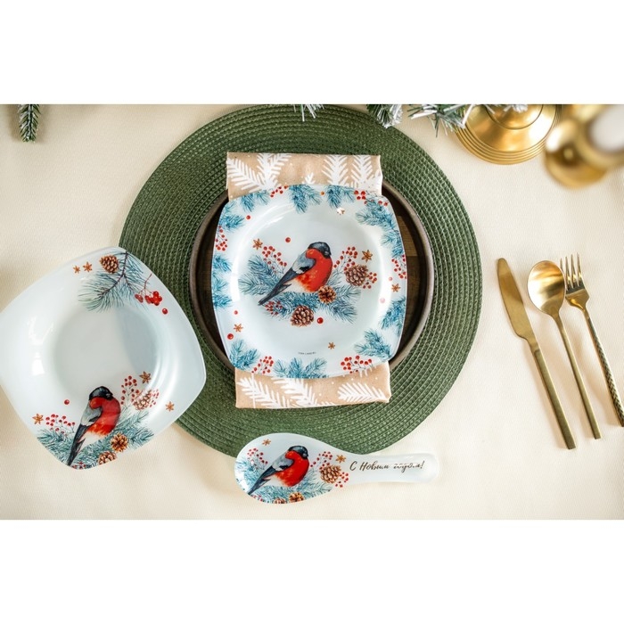 Подставка под ложку новогодняя Дорого внимание &laquo;Снегирь&raquo;, 21,4 х 7,5 см, стекло