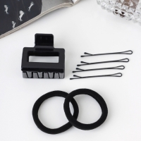 Набор для волос &laquo;Вивьен&raquo;, 2 резинки 5.5 см, 8 невидимок 5.5 см, краб 4 см, объём, чёрный