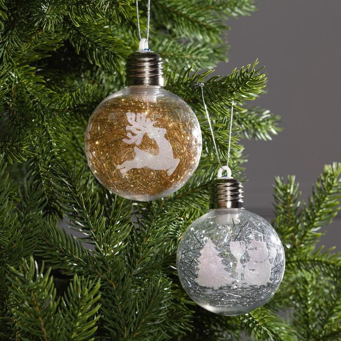 Набор ёлочных шаров &laquo;Ледяные узоры&raquo; 2 шт., батарейки, 1 LED, свечение RGB