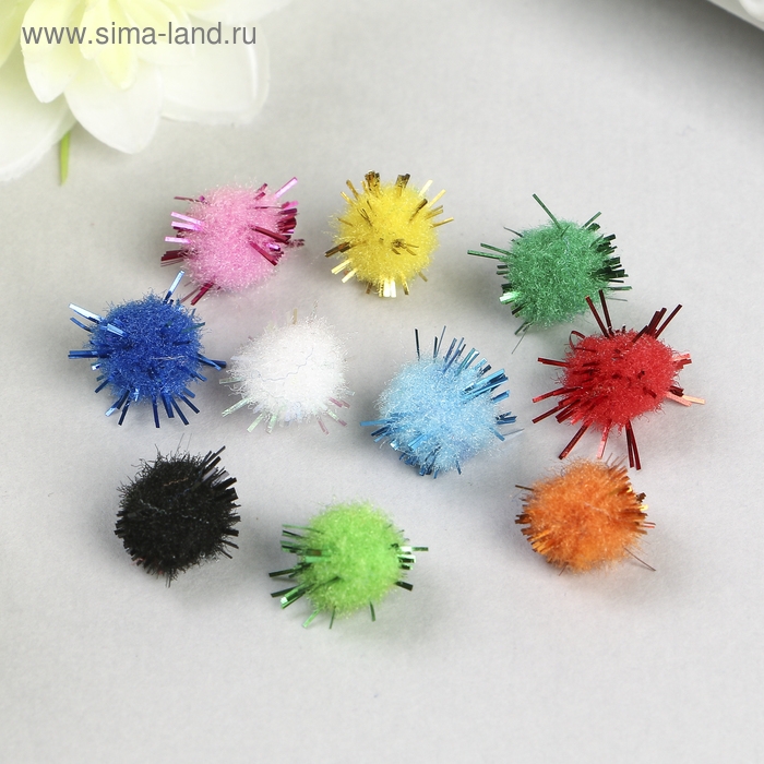 Помпоны для творчества, блестящие, 10 цветов, 8 мм, (набор 60 шт) Помпоны для творчества, блестящие, 10 цветов, 8 мм, (набор 60 шт)