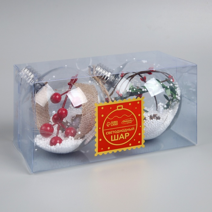 Набор ёлочных шаров «Ветка ели и ягоды» 2 шт., батарейки, 5 LED, свечение тёплое белое Набор ёлочных шаров «Ветка ели и ягоды» 2 шт., батарейки, 5 LED, свечение тёплое белое