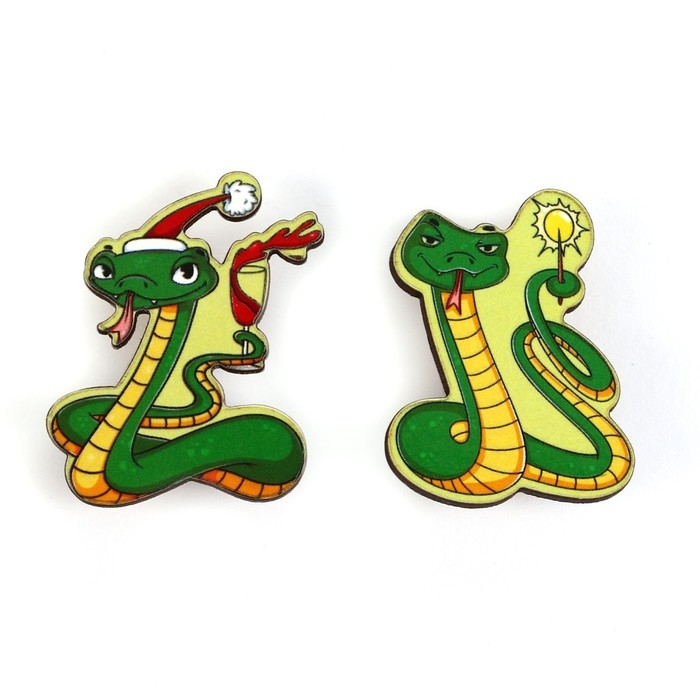 Значки новогодние &laquo;Новый год: две змейки&raquo;, набор, 2 шт