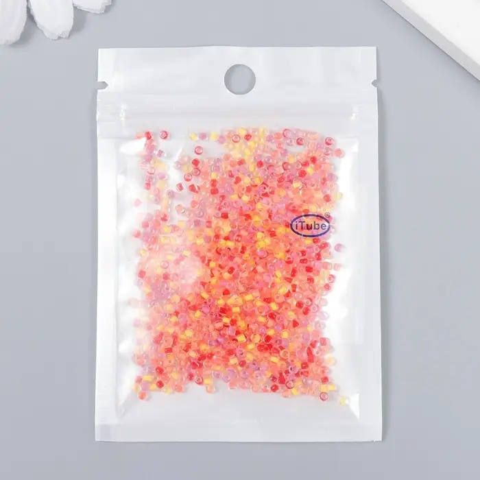 Бисер стекло 12/0 "Прозрачный. Цветная серединка. Красный" 10 гр