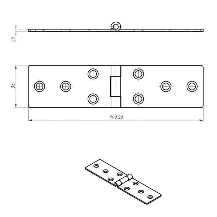 Петля карточная, 140&times;34 мм, покрытие цинк