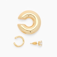 Набор серьги и каффы 3 шт., бублик и стразик, цвет золото