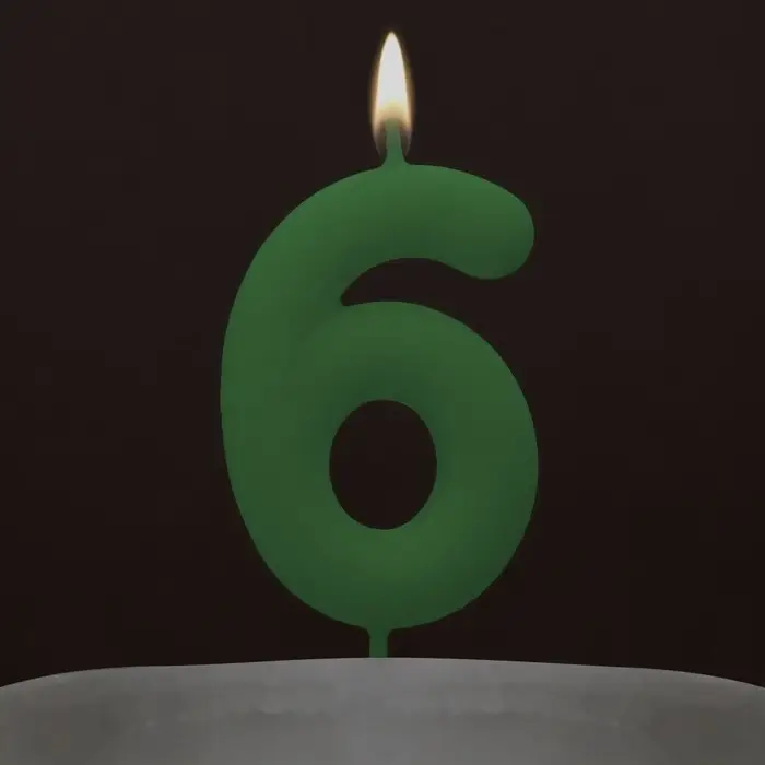Свеча для торта, цифра &laquo;6&raquo;, светится в темноте, 3,8 х 8 см