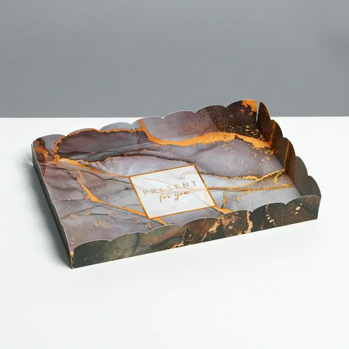 Коробка для печенья, кондитерская упаковка с пластиковой крышкой, &laquo;Мрамор&raquo;, 22 х 15 х 3 см