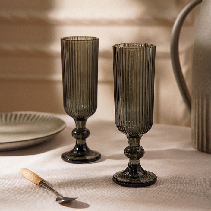 Набор бокалов для шампанского стеклянный SL Home &laquo;Модерн&raquo;, 150 мл, 5,5&times;18,5 см, цвет графитовый