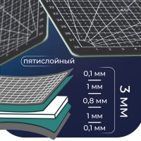 Мат для резки, пятислойный, 30 &times; 45 см, А3, цвет чёрный