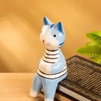 Сувенир дерево "Кот сидячий" цв. голубой, 6х6х15 см