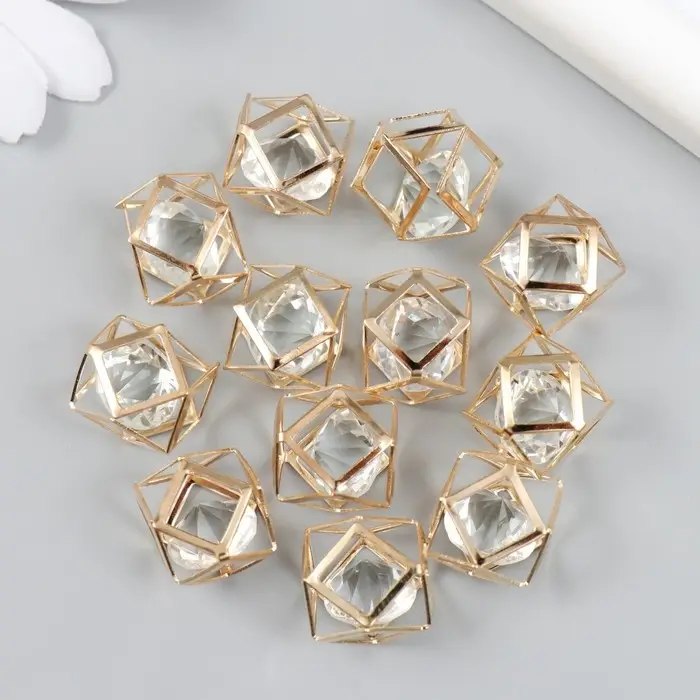 Декор для творчества металл "Многогранник" объёмный золото, кристалл 1,8х1,8 см