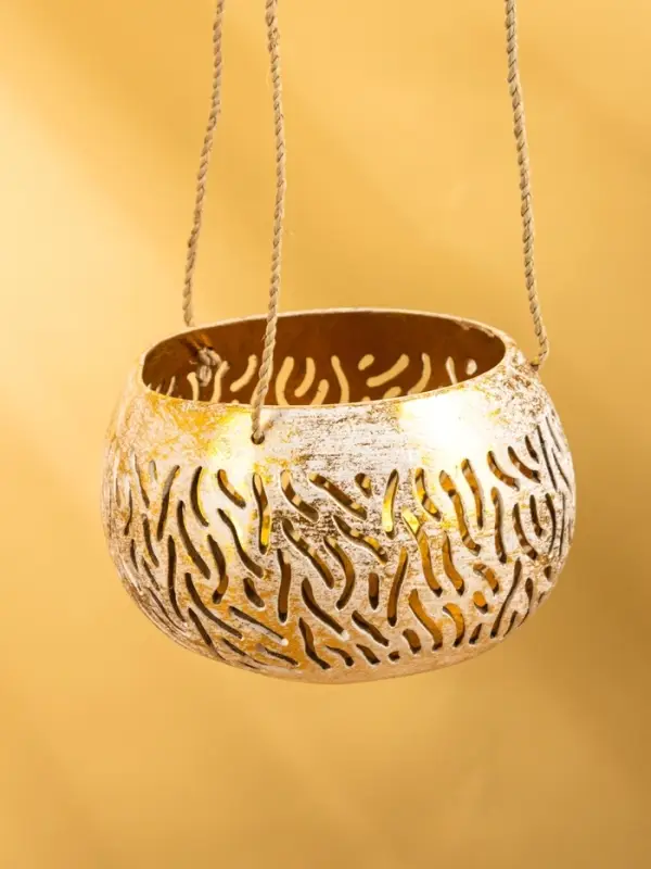 Подсвечник подвесной из кокоса, 9-12 см, золотисто-белый