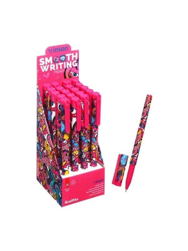 Ручка шариковая 0.7 мм синяя масляная, Vinson корпус софттач с рисунком (штрихкод на штуке)