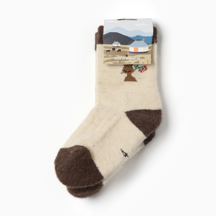 Носки детские из монгольской шерсти "Олень", цвет шоколадный, размер 12-14