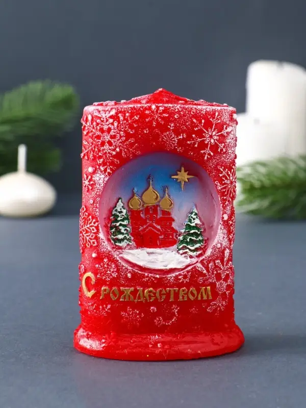 Свеча фигурная "Снежное Рождество" 7х4х10,5 см, цв. красный