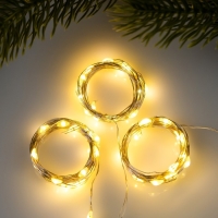 Набор гирлянд &laquo;Нить&raquo; 2 м роса, IP20, серебристая нить, 20 LED, свечение тёплое белое, 3 режима, батарейки AG13х3 (в комплекте), 3 шт.