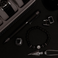 Запонки стальные &laquo;Прямоугольник&raquo; в рамке с эмалью, цвет чёрный в серебре