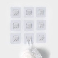 Крючок самоклеящийся для прутьев, прозрачная основа, 5,6&times;5,6 см, 10 шт