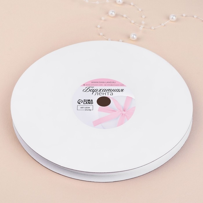 Лента бархатная, 10 мм, 18 ± 1 м, цвет белый №01 Лента бархатная, 10 мм, 18 ± 1 м, цвет белый №01