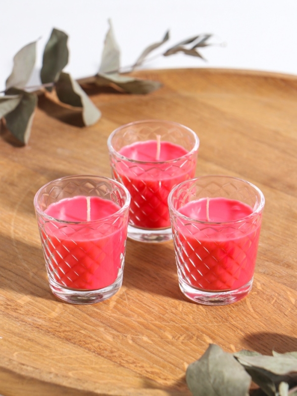 Свеча ароматическая в стакане (набор 3 шт) по 50 мл, 10 ч, 32 гр, ЗЕМЛЯНИКА Свеча ароматическая в стакане (набор 3 шт) по 50 мл, 10 ч, 32 гр, ЗЕМЛЯНИКА