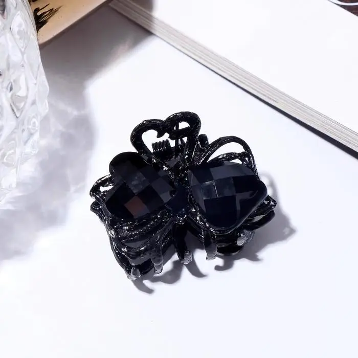 Крабик для волос &laquo;Чёрные кружева&raquo;, два сердца, 2.3 см, чёрный