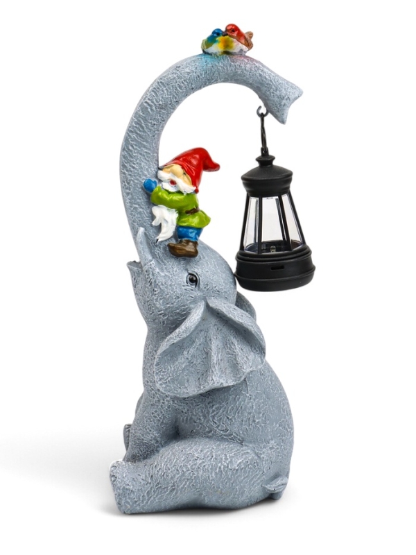 Садовая фигура с подсветкой "Слоник с гномами" 12х10х27см