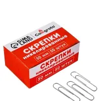 Скрепки 50мм никелированные в картонной коробке 50 штук