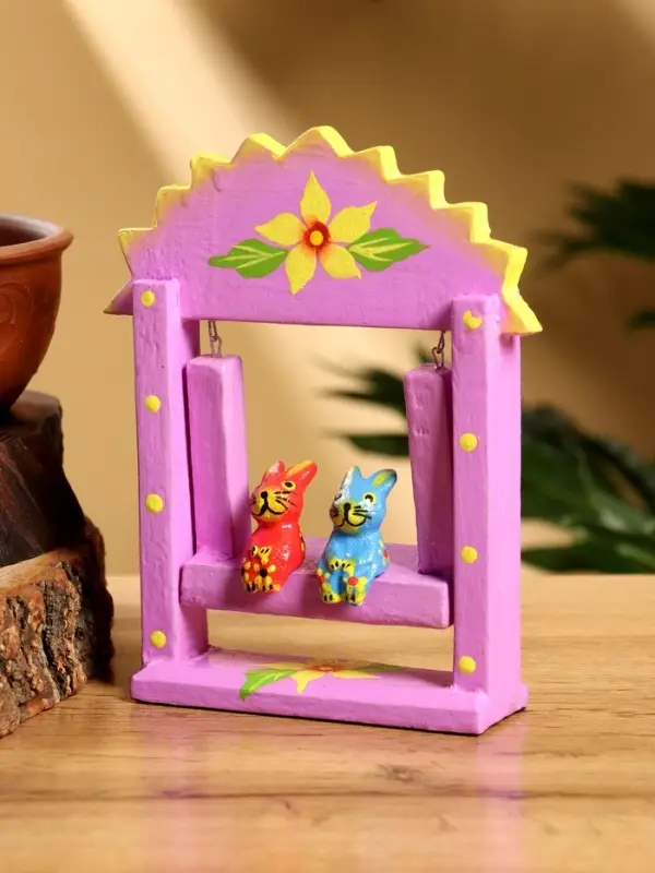 Сувенир &laquo;Зайки на качелях&raquo;, 11&times;5.4&times;14.4 см, дерево, сиреневый